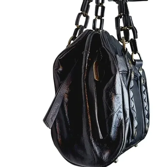 Vintage Betsy Johnson Chains Studs Croc Print Leather Multi-Sectional Punk Bag - Picture 4 of 16